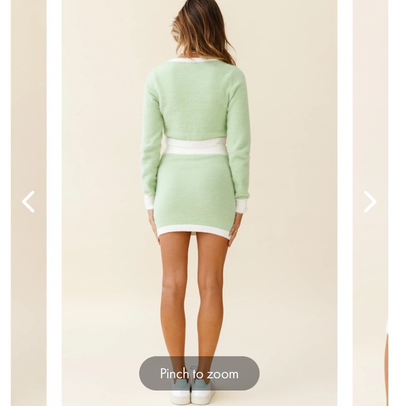 LOVE STRUCK LONG SLEEVE BUTTON CROP CARDIGAN and skirt set SAGE - Picture 6 of 6